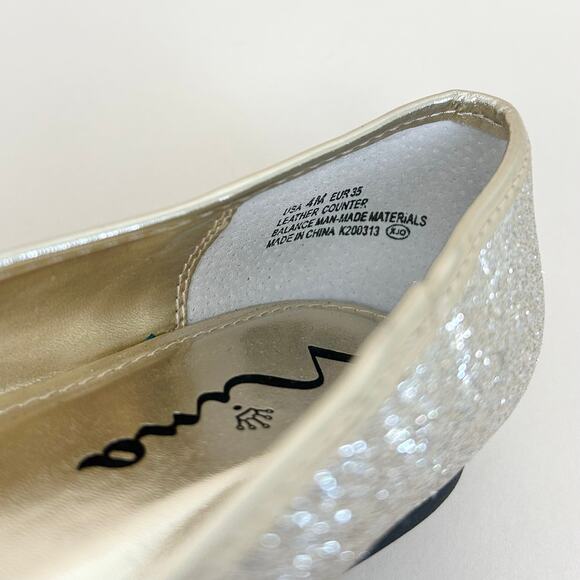 Nina Girl's Gold Leather Glitter Sparkle Bow Round Toe Flats Sz 4 - Picture 5 of 7